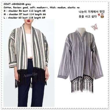 Baju Cardigan Rumbai Tunik Etnik Garis Wanita Korea Import AB436248