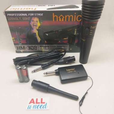 Mic Wireless Homic HM-308 - Microphone Homic Wearless 308- Mic Karaoke