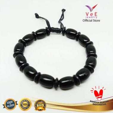 Vee Batu Giok China Asli Hitam Oval Gelang Unisex [8mm] Hitam