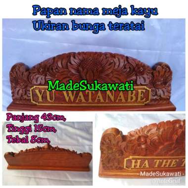 Papan nama meja ukiran bunga teratai bali - Cokelat