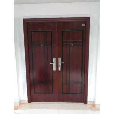 Pintu Baja Fortress Premium Utama Rumah Double Kupu Tarung Besar Coklat