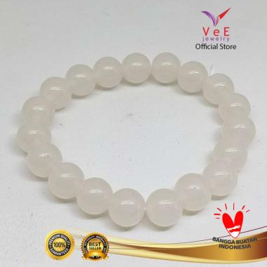 Gelang Batu Giok Asli Hijau Muda Bola 10mm - VeE Gelang Pria / Wanita putih