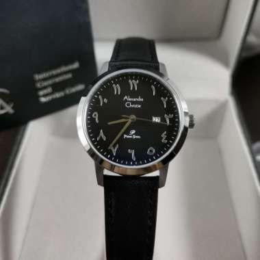JAM TANGAN WANITA ALEXANDRE CHRISTIE AC 1024 KULIT TULISAN ARAB ORIGINAL SILVER HITAM