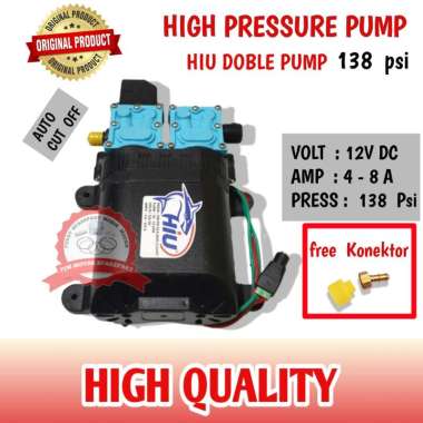 DINAMO DOUBEL DOUBLE PUMP HIU ORIGINAL POMPA STEAM TEKANAN TINGGI CUCI MOTOR AC MOBIL 12V AC DC Biru