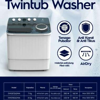 Mesin cuci electrolux 2 tabung 10kg EWS 11262 harga promo PUTIH