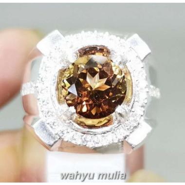 Batu Cincin Permata Yellow Topaz Bagus Ring Perak Kode 2320 Kuning Kecoklatan