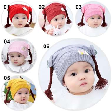 OEM ONE - P19-21 Topi Anak Perempuan Rambut Kepang / Topi Bayi Kupluk Rajut Imut Lucu / Baby Hat Wig