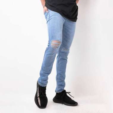 Celana Ripped Jeans Pria Bahan Stretch 