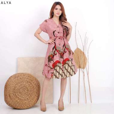 Evercloth - Dress Batik Wanita / Batik Modern / Batik Couple / Kebaya / Alya Dress Jumbo PINK