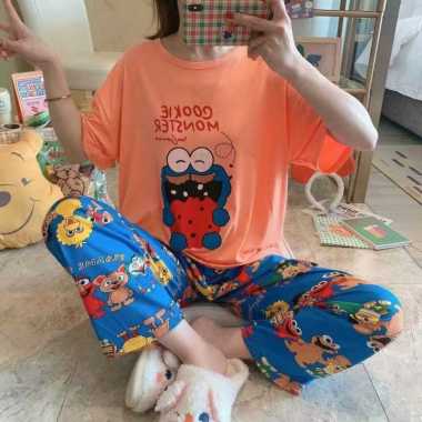 Piyama Import Wanita Baju Tidur Cp Bahan Korea/Spandex ok terlaris orange Semua Ukuran