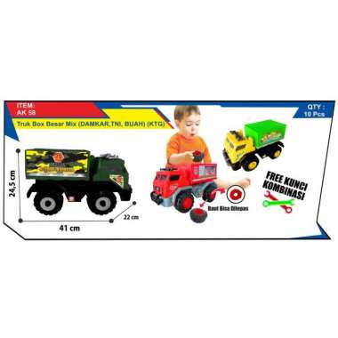 Truk Box Besar Mix Pemadam Kebakaran Damkar, TNI, Buah KTG / Mainan Truk Konstruksi / AK58