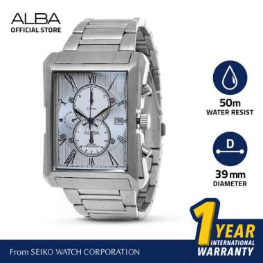 Jam Tangan Stainless Pria Silver Alba AF8L39 Quartz Analog AF8L39X1 Original