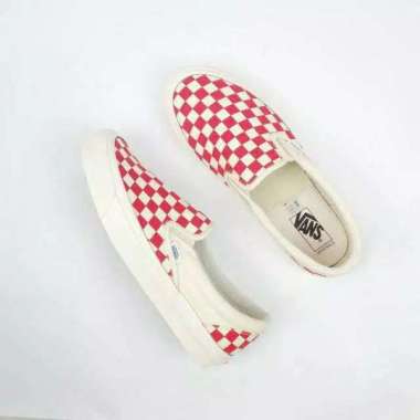 vans slip on checkerboard red black