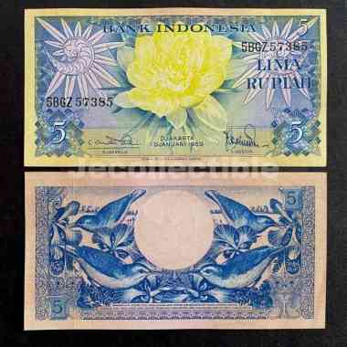 Uang Kuno 5 Rupiah 1959 Seri Bunga Mahar UNC GRESS
