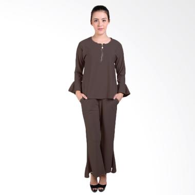 Jfashion Blouse Tangan Terumpet Dan Celana Kulot Setelan Wanita - Priyanka Abu tua