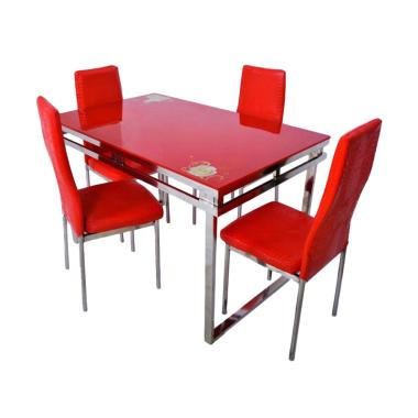 Little Tiger Stainless 4 - II Set Meja Makan Minimalis - Merah