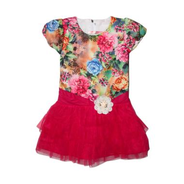 TWO MIX Bunga Kaos Susun 3 Dress Anak - Pink [Size 3]