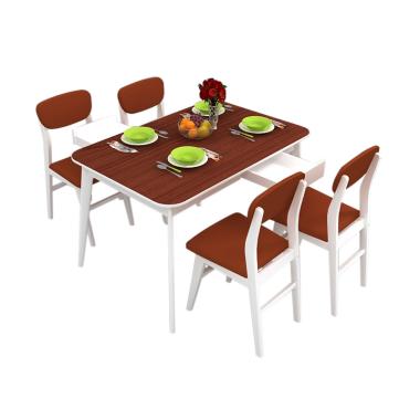 Funkids Dixi Meja Makan & 4 Kursi - White Brown