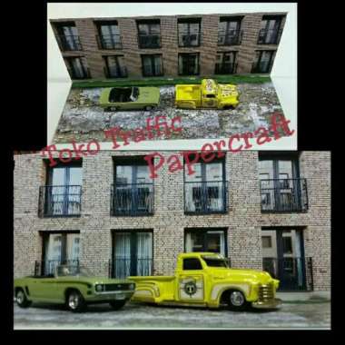Kode H diorama papercraft Gedung Jalan skala 1/64 Diorama Photography hot wheels Tomica Matchbox Dll