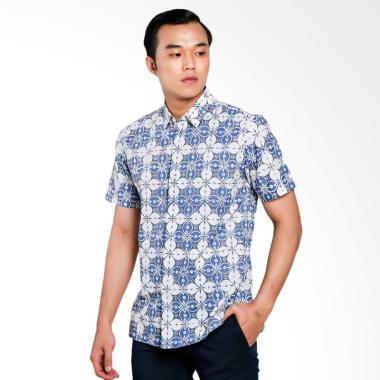 The Cufflinks Store Shirt Batik Cap Kemeja Batik Pria - White Blue