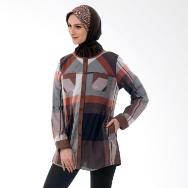 Beyounique Kotak-Kotak Tunic Blouse Muslim Wanita - Coklat