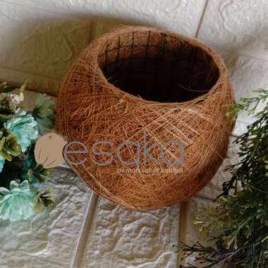 Vas bunga kokedama serabut kelapa unik klasik vas hiasan meja kantor vas anggrek cactus harga bersah