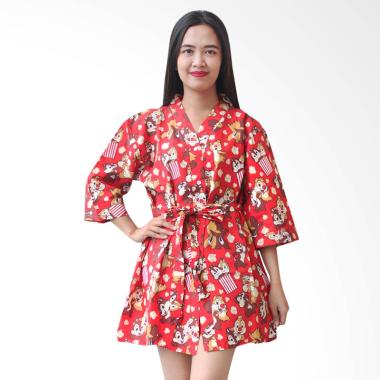 Aily BT023 Kimono with Belt Setelan Baju Tidur Wanita - Merah