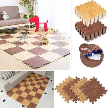 Karpet Puzzle Motif Kayu - Wooden Mat - Eva Mat isi 9 pcs