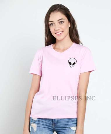 ELLIPSESINC Kaos Wanita Lengan Pendek Alien L Pink