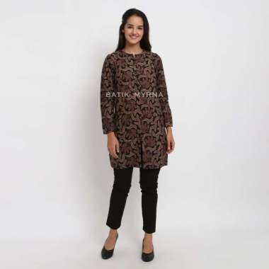 BATIK MYRNA - Tunic Atasan Dress Batik Wanita Perempuan Motif Putri Malu L