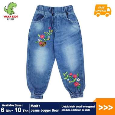 Wakakids Celana Jeans Anak Perempuan Jogger Motif Bear Flowers 019 Vench 20