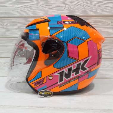 Helm NHK R6 Motif Cube Orange Fluorecent Light Blue Pink Orange Flo Stabilo Biru Muda Pink Half Face