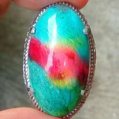 Cincin Batu Akik Natural Dyed Motif Pancawarna Antik 1