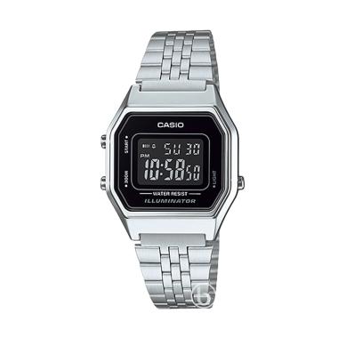 CASIO LA-680WA Digital Quartz Illuminator Jam Tangan Wanita Black Silver