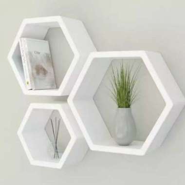 Rak Dinding Hexagonal | Rak Dinding Segi Enam Minimalis Diameter 25 Putih