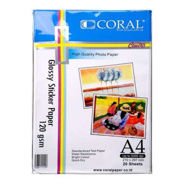 CORAL GLOSSY STICKER PAPER 120 gsm / KERTAS STIKER PHOTO