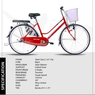 Sepeda Mini CTB Keranjang 24 Inch UNITED CLASS C New Steel Hi-Ten Red