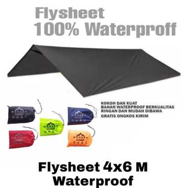 Flysheet 4x6 Meter Atap Pelindung Tenda Ultralight Tarptent Waterproof Bahan Tebal 6x4 M Hitam