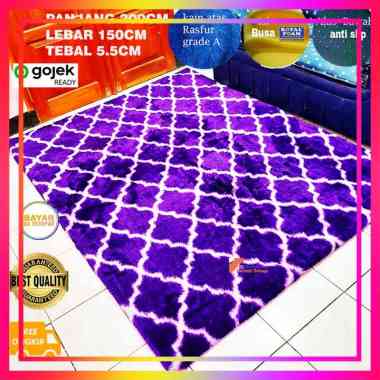 ( Anti Selip ) KARPET bulu Rasfur Motif panjang 200X120X3,5CM UNGU PUTIH