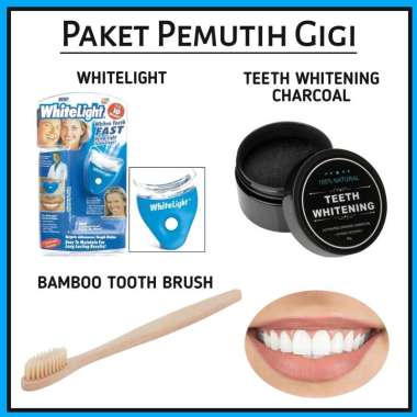 Paket Pemutih Gigi WhiteLight Teeth Whitening Charcoal Sikat Bambu