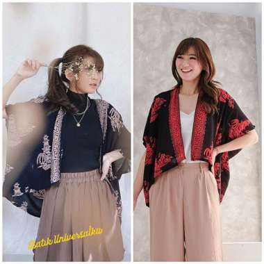 Outer Bolero Batik Wanita modern motif Pagoda Sogan - SOGAN RED SOGAN MOCCA