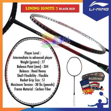 Lining IGNITE 7 / IGNITE7 Raket Badminton Original ADHA SPORT Black Red