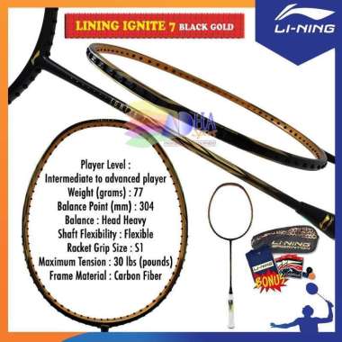 Lining IGNITE 7 / IGNITE7 Raket Badminton Original ADHA SPORT Black Gold