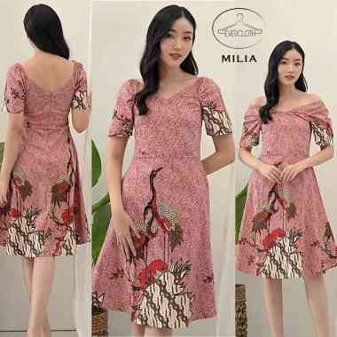 Evercloth Milia Dress Batik Wanita Sabrina Dress Wanita Batik Modern Gaun L-XL