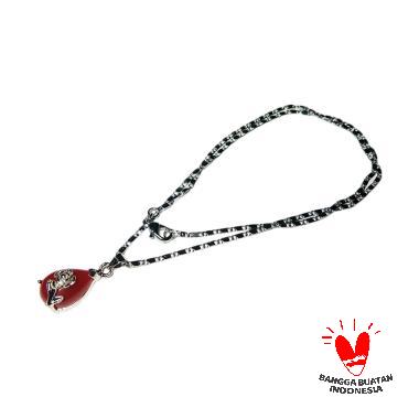 Vee Batu Merah Delima Siam Segitiga Oval dengan Lilitan Kembang Kalung Liontin merah