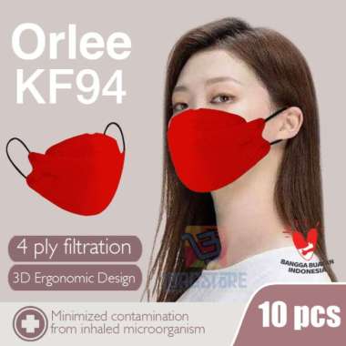 Masker KF94 KF 94 Orlee 4ply earloop Navy Biru Tua Embos isi 10 Merah