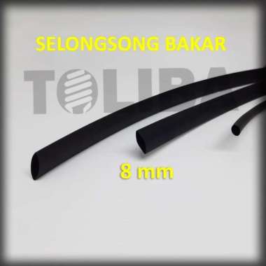 selongsong Bakar hitam Heat Shrink 8mm per meter selang isolasi bakar