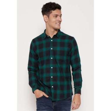M231 Kemeja Pria Flannel Panjang Hijau Hitam 1388   Hijau Hitam     S