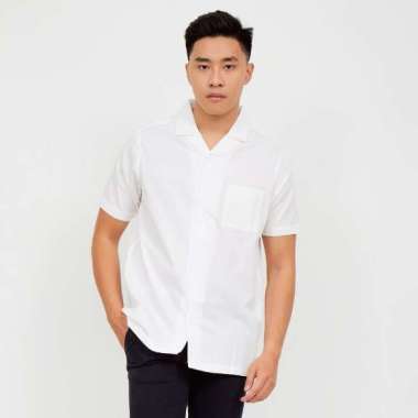 M231 Kemeja Pria Basic Polos Hawaii Oversized Pendek Putih 2190D Putih L