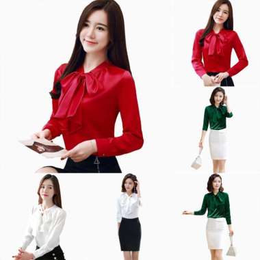 BAJU ATASAN KEMEJA WANITA FASHION KOREA YOUNG LEHER PITA KEMEJA KERJA KANTOR FORMAL PESTA LENGAN PAN
